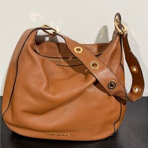 Michael Kors Cognac Pebbled Leather Shoulder Hobo with Grommet Strap